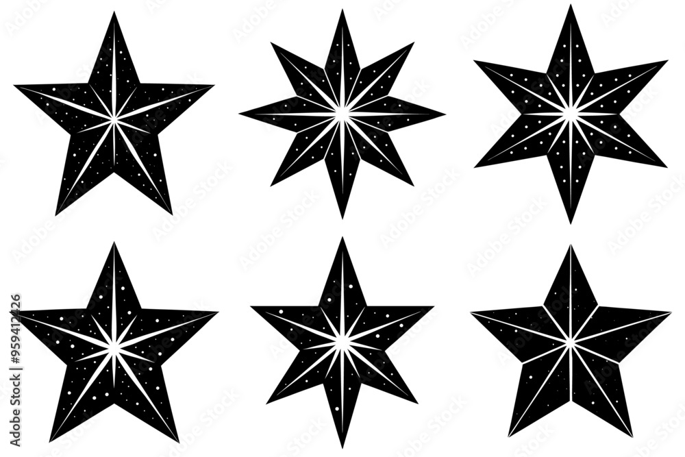 Obraz premium A set of black Christmas star silhouettes