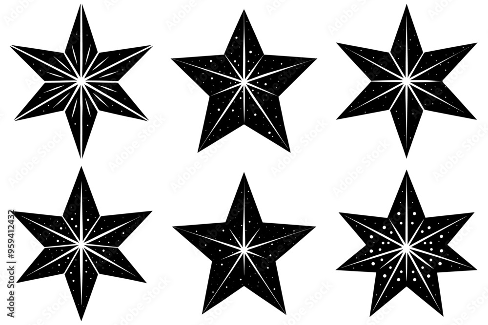 Obraz premium A set of black Christmas star silhouettes