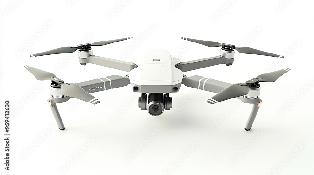 White Drone with Four Propellers and a Camera White Drone with Four Propellers and a Camera