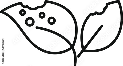 Simple vector icon of two leaves with holes and discoloration, indicating potential pest or disease damage