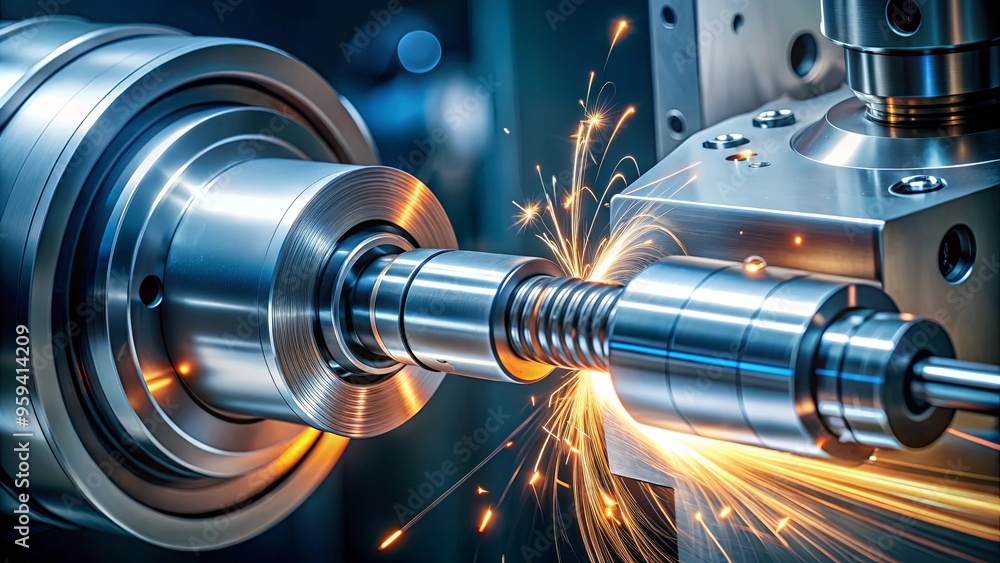 High speed spinning CNC lathe tool with glowing cutting edge for precision machining High speed spinning CNC lathe tool with glowing cutting edge for precision machining