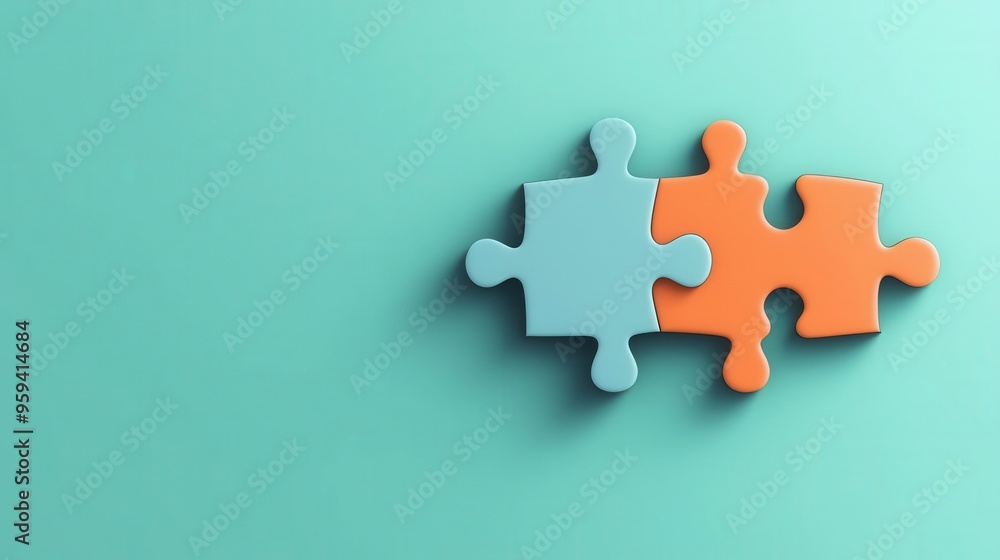Connected puzzle pieces, symbolizing strong bonds, flat design illustration Connected puzzle pieces, symbolizing strong bonds, flat design illustration