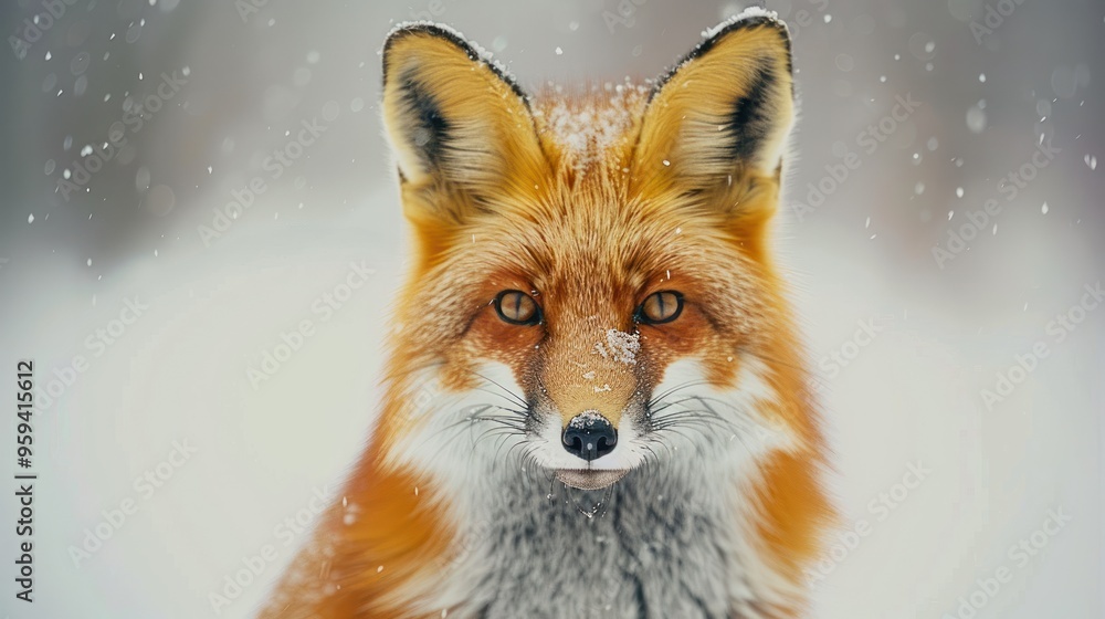 Fototapeta premium A close-up photograph of a fox in the snow