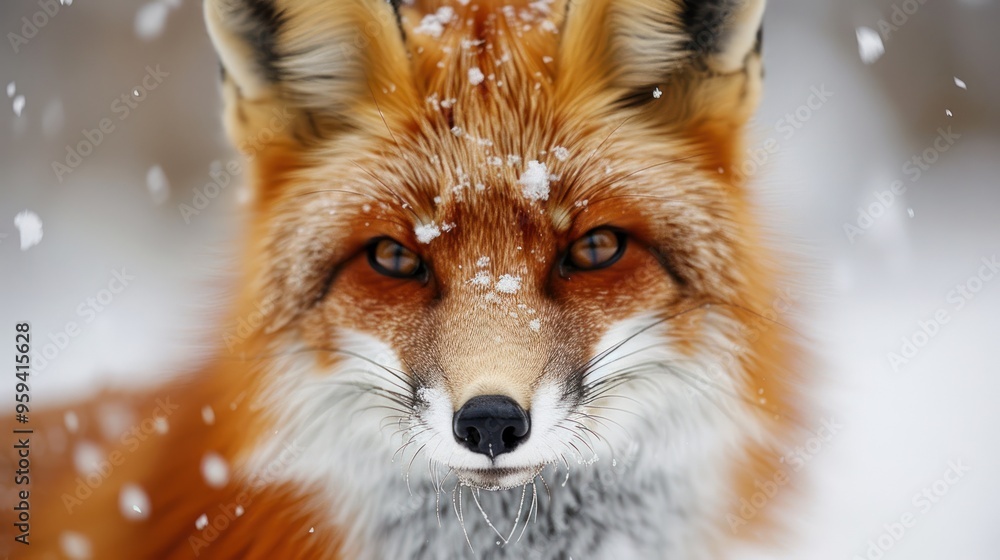 Fototapeta premium A close-up photograph of a fox in the snow