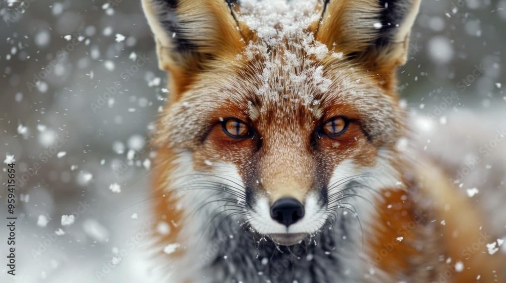 Fototapeta premium A close-up photograph of a fox in the snow