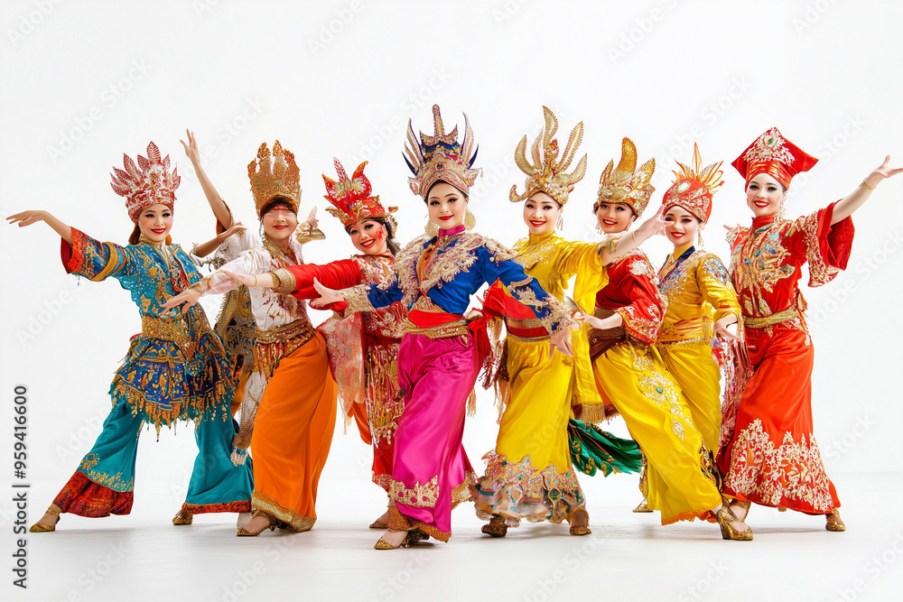 Naklejka premium Group of Dancers in Colorful Costumes