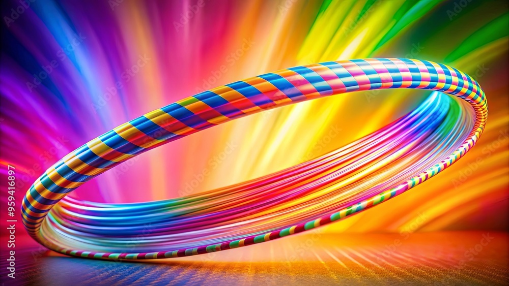 Vibrant hula hoop in motion with colorful background Vibrant hula hoop in motion with colorful background