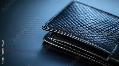 High-Fashion Wallet with Embossed Leather on Sleek Background: Showcases a stylish high-fashion wallet with embossed leather against a sleek, modern background.