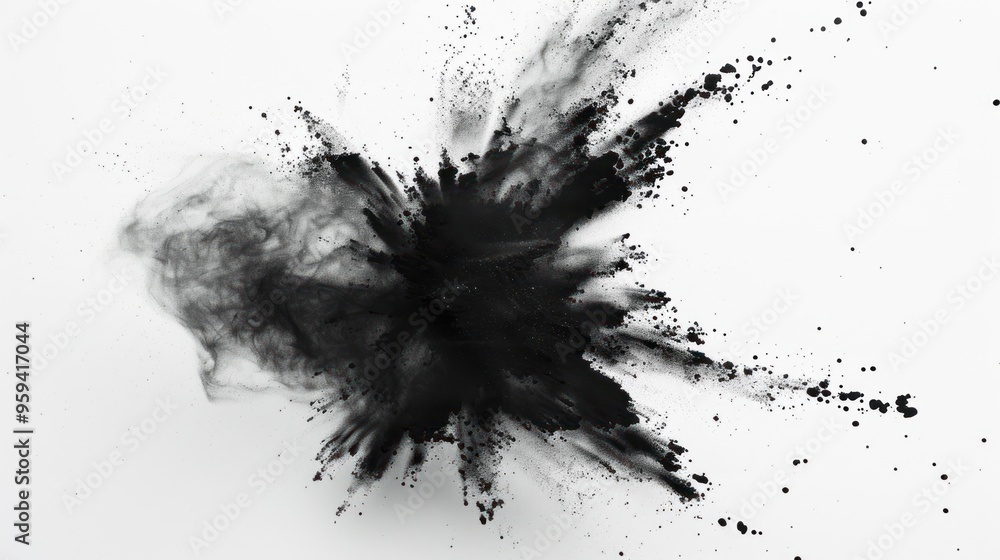 black powder explosion on white background black powder explosion on white background