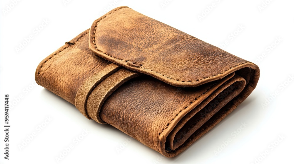 Brown Leather Wallet with a Flap and a Clasp Brown Leather Wallet with a Flap and a Clasp