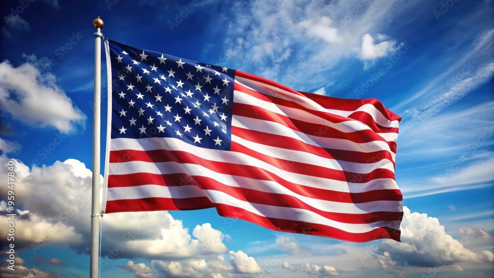 American flag waving in the wind, USA, freedom, patriotism, stars and stripes American flag waving in the wind, USA, freedom, patriotism, stars and stripes