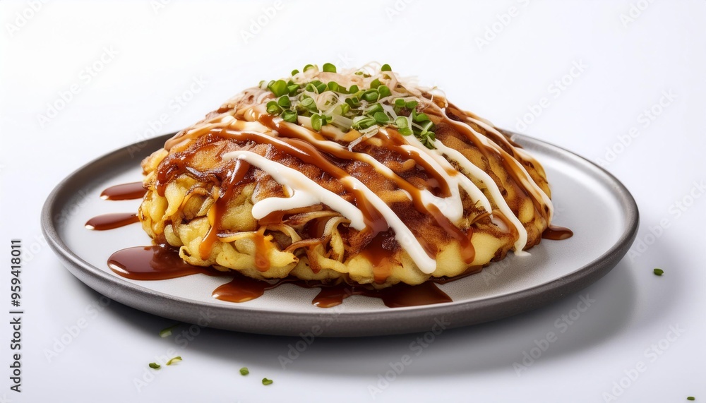Okonomiyaki with white background isolated Okonomiyaki with white background isolated