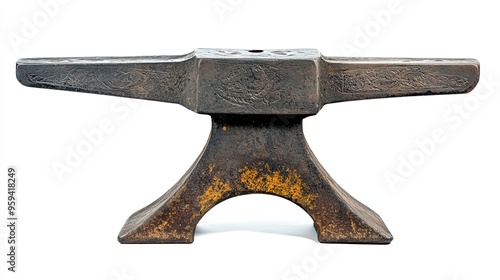 Ornate Iron Anvil with Yellowed Rust