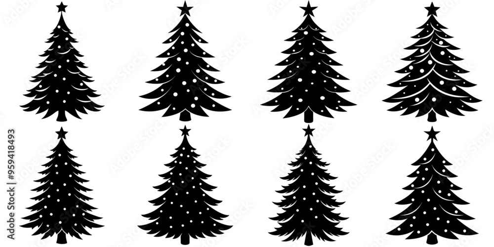 Fototapeta premium A set of black Christmas tree silhouettes
