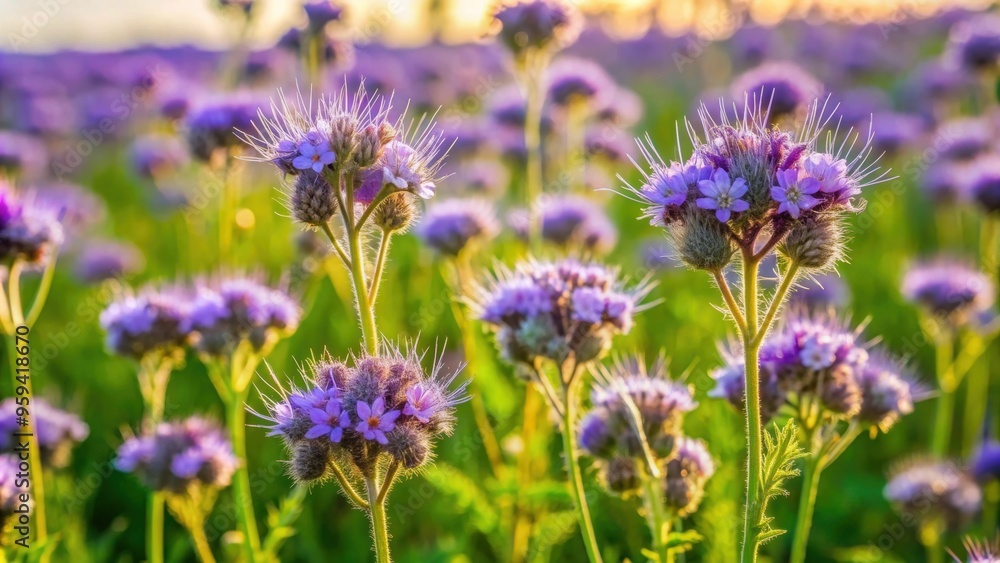 Flowering purple tansy-leaf phacelia plants in a vibrant summer meadow, phacelia, purple, tansy-leaf, flowers, blooming Flowering purple tansy-leaf phacelia plants in a vibrant summer meadow, phacelia, purple, tansy-leaf, flowers, blooming