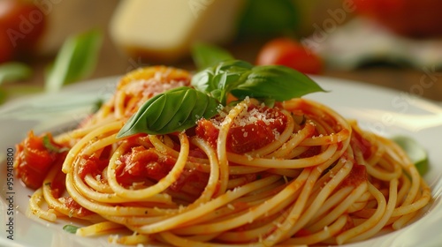 Spaghetti with Tomato Sauce and Fresh Basil