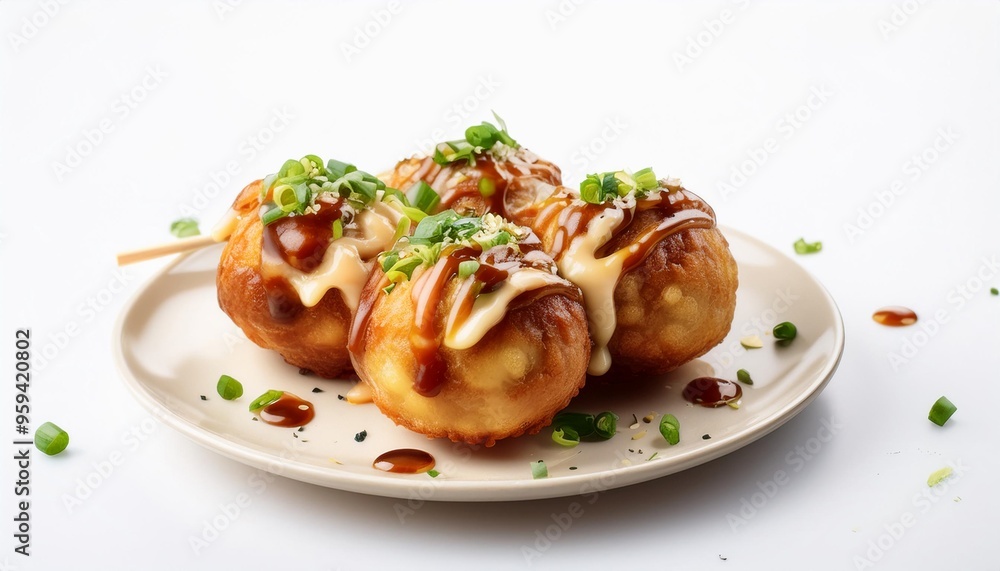 Floating takoyaki with white background isolated Floating takoyaki with white background isolated