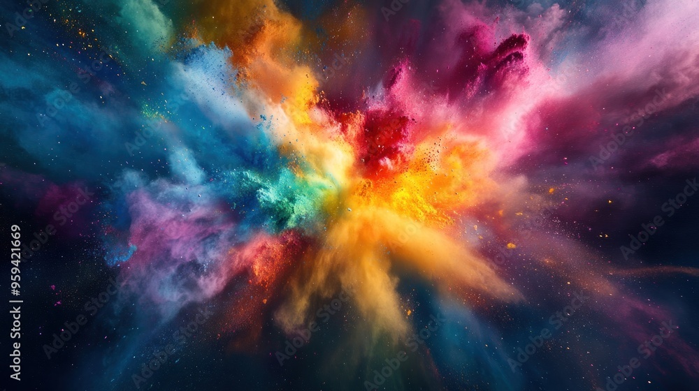 Explosion of multicolored paint on dark background Explosion of multicolored paint on dark background
