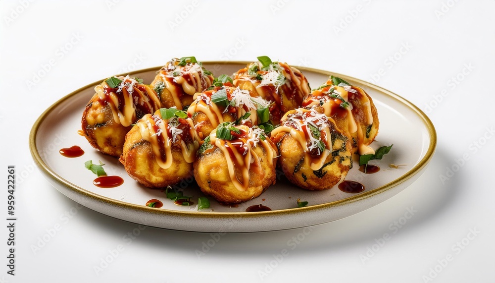 Spicy takoyaki with white background isolated Spicy takoyaki with white background isolated