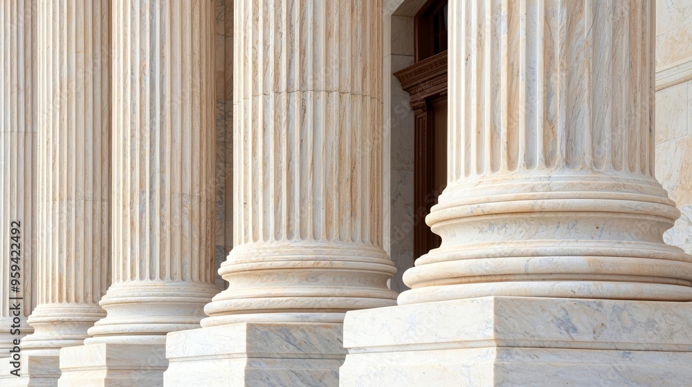 Detailed close-up of majestic marble pillars, capturing the grandeur of a historic court building Detailed close-up of majestic marble pillars, capturing the grandeur of a historic court building