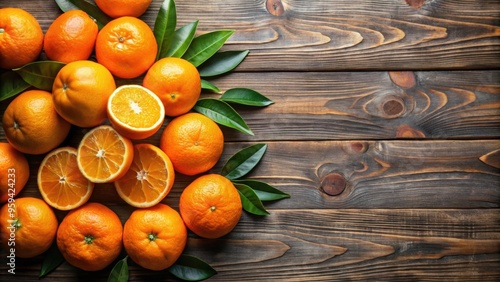 Vibrant orange colored oranges on a rustic wooden table , citrus, fruit, vibrant, fresh, healthy, natural, organic photo