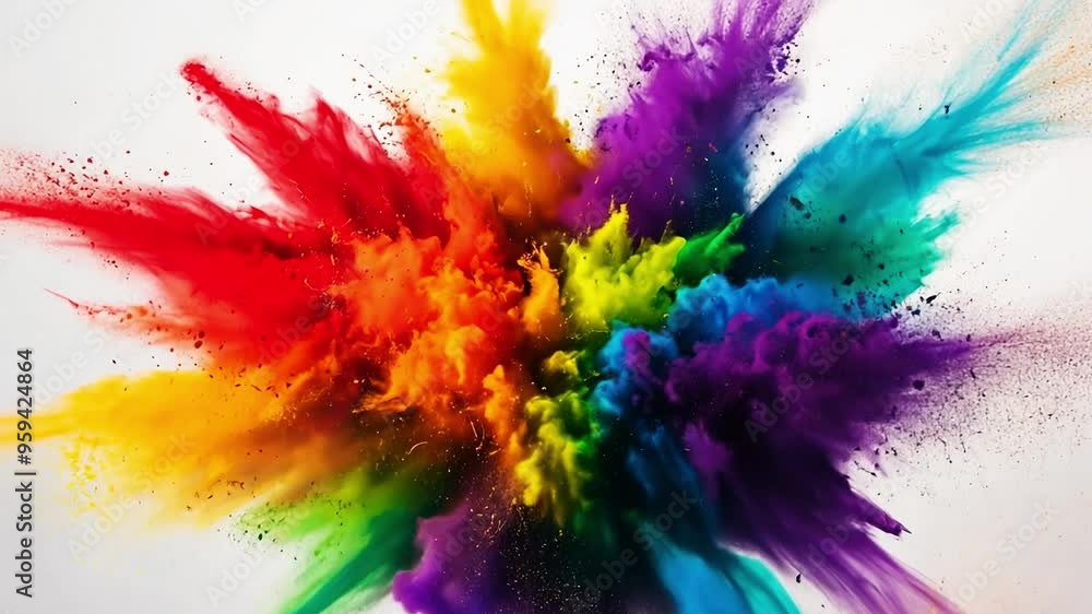 Vibrant explosion of colorful powders creating a stunning visual effect. Perfect for projects related to creativity, art, and celebration, showcasing lively and dynamic energy.