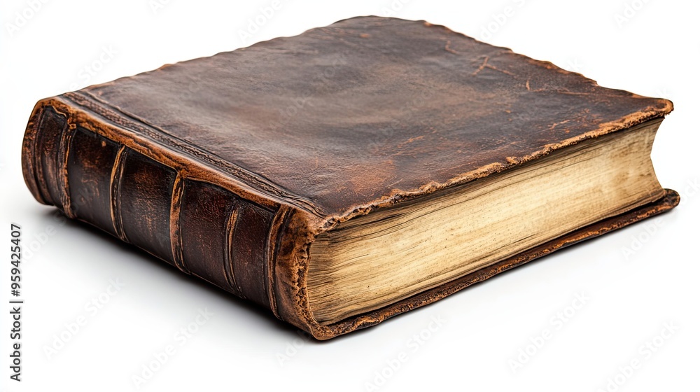 Obraz premium Antique Leather-Bound Book with Worn Pages