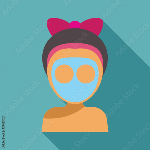Woman with headband is wearing a blue facial cosmetic mask