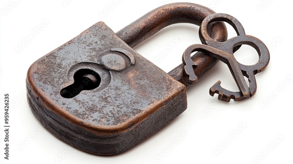 Antique Padlock and Keys with Rusted Metal Finish Antique Padlock and Keys with Rusted Metal Finish