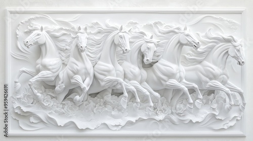 White Horse Sculpture   D Relief  Wall Art  Home Decor  Modern Design  Abstract Art photo