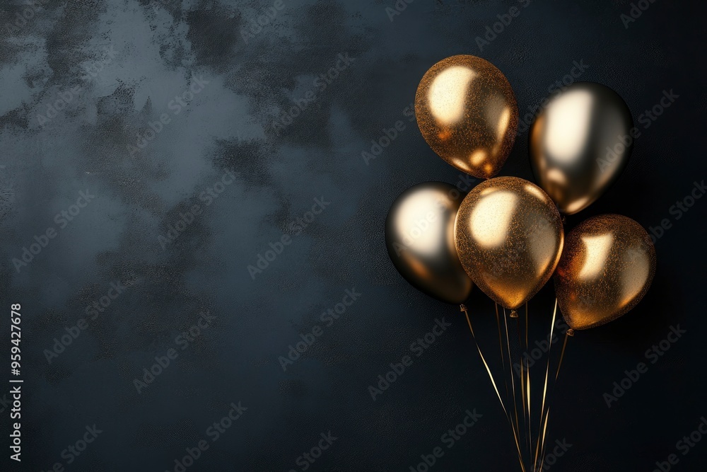 Black friday dark background with golden balloons, copy-space with generative ai Black friday dark background with golden balloons, copy-space with generative ai