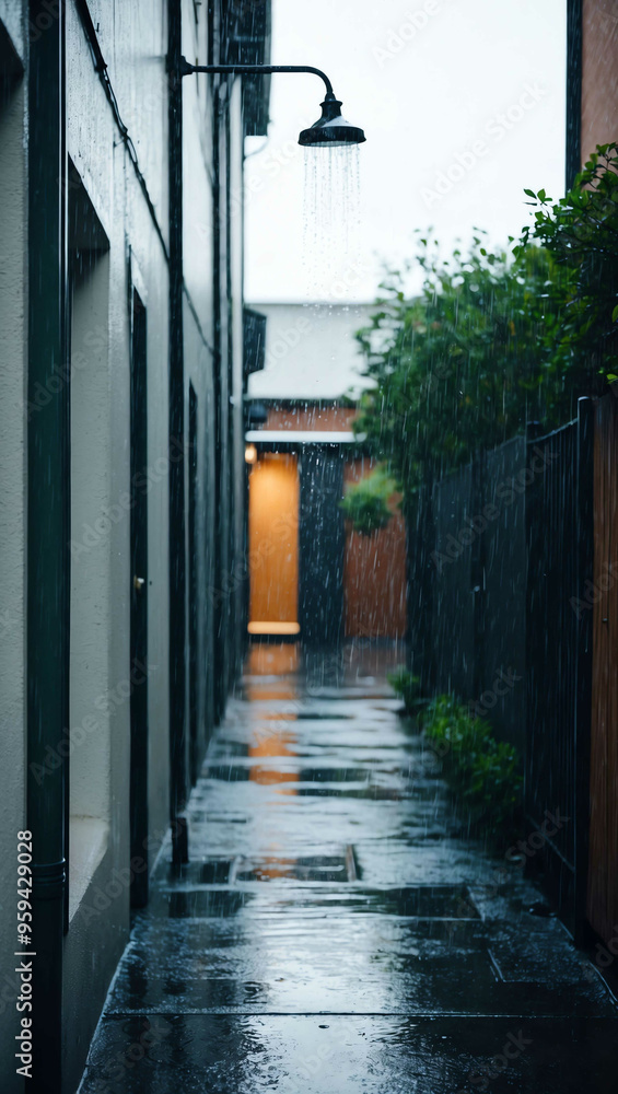 rain falling softly in quiet alley background art design backdrop rain falling softly in quiet alley background art design backdrop