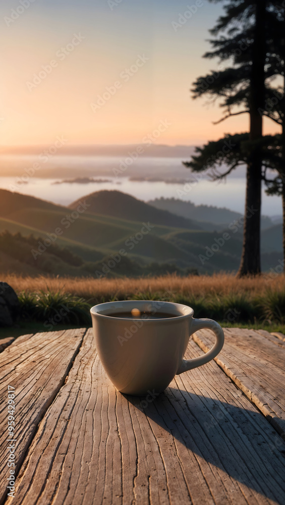 cup of tea in front of hills cup of tea in front of hills