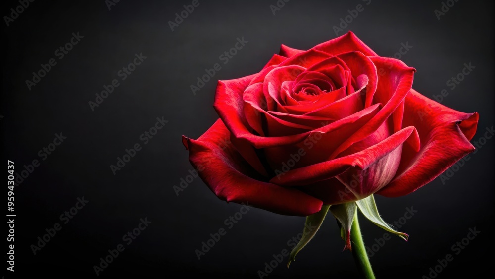 Vibrant red rose contrasting against a sleek black background, red rose, black background, romantic, love, flower, vibrant Vibrant red rose contrasting against a sleek black background, red rose, black background, romantic, love, flower, vibrant