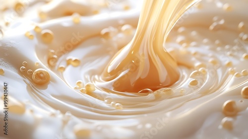 3D Rendered Creamy Caramel Milk Swirling with Cozy Comfort Texture photo