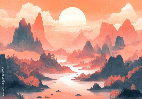 古代の風景のフラットイラスト