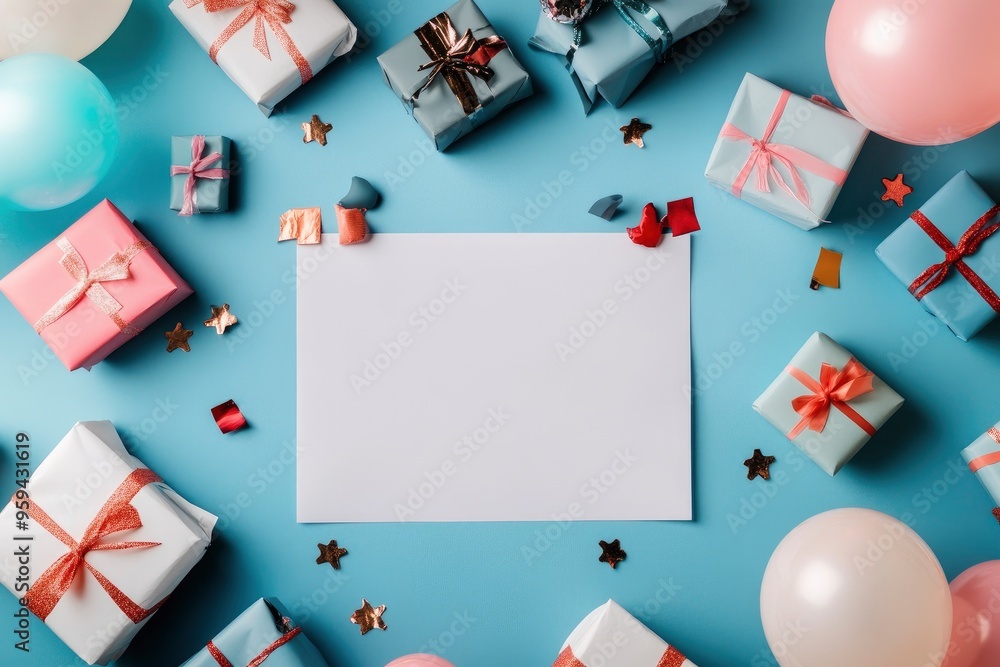 Blank Black Friday template with white paper sheet for your text decorated with presents and balloons, copy-space with generative ai Blank Black Friday template with white paper sheet for your text decorated with presents and balloons, copy-space with generative ai