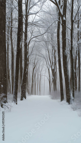 snow falling softly in quiet woods background art design backdrop