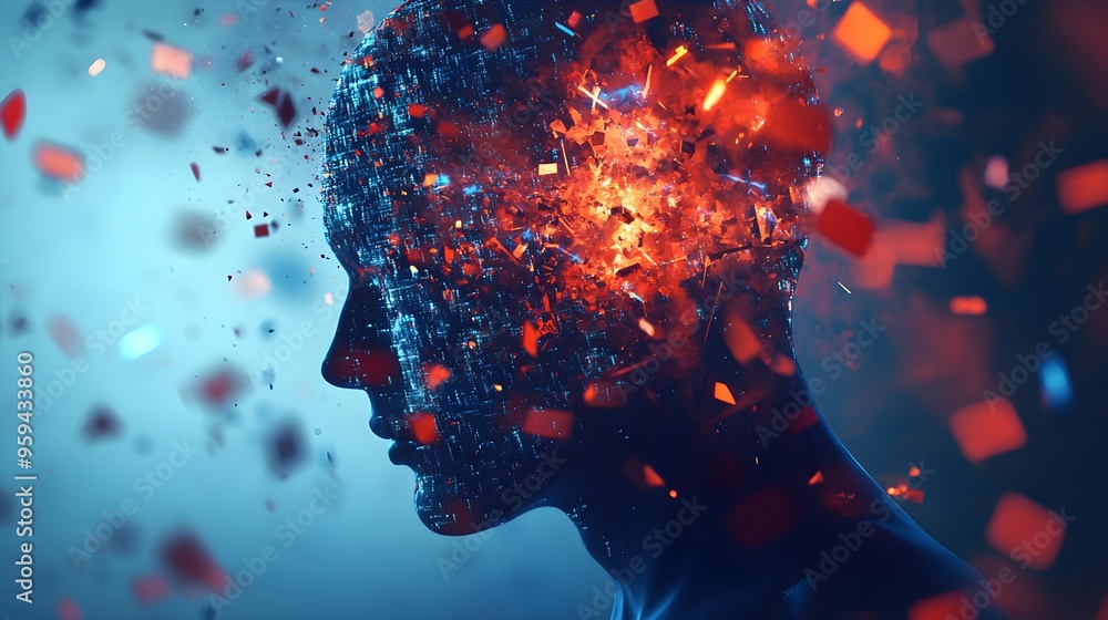A man's head is shown in a computer generated image with a lot of red A man's head is shown in a computer generated image with a lot of red