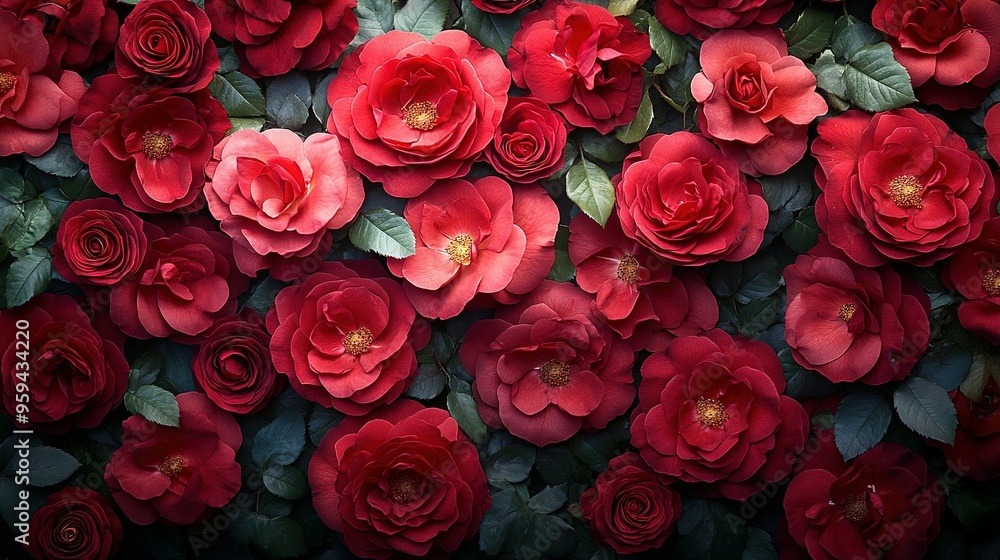 A Close-Up View of a Lush Arrangement of Crimson Roses A Close-Up View of a Lush Arrangement of Crimson Roses
