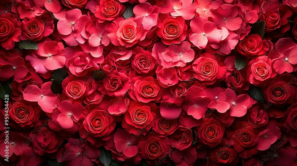 A Close-Up View of Red Roses and Petals A Close-Up View of Red Roses and Petals