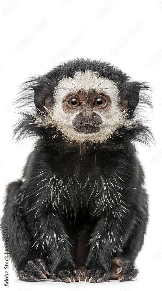 White-headed Marmoset in front of white background 