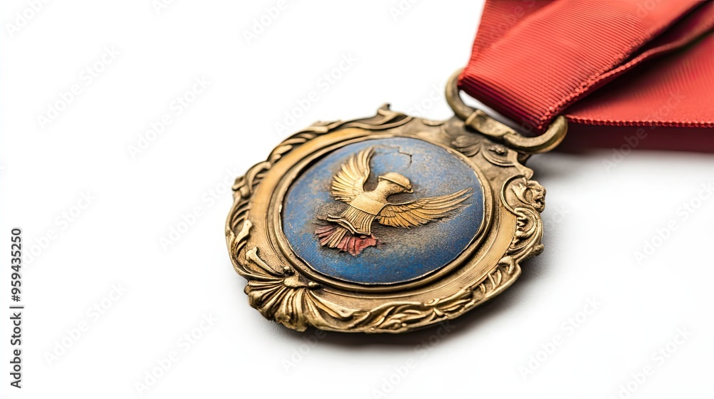Golden Medal with Eagle Emblem and Red Ribbon Golden Medal with Eagle Emblem and Red Ribbon