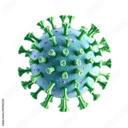 3D Rendering of a Virus with Green Spikes and Purple Dots