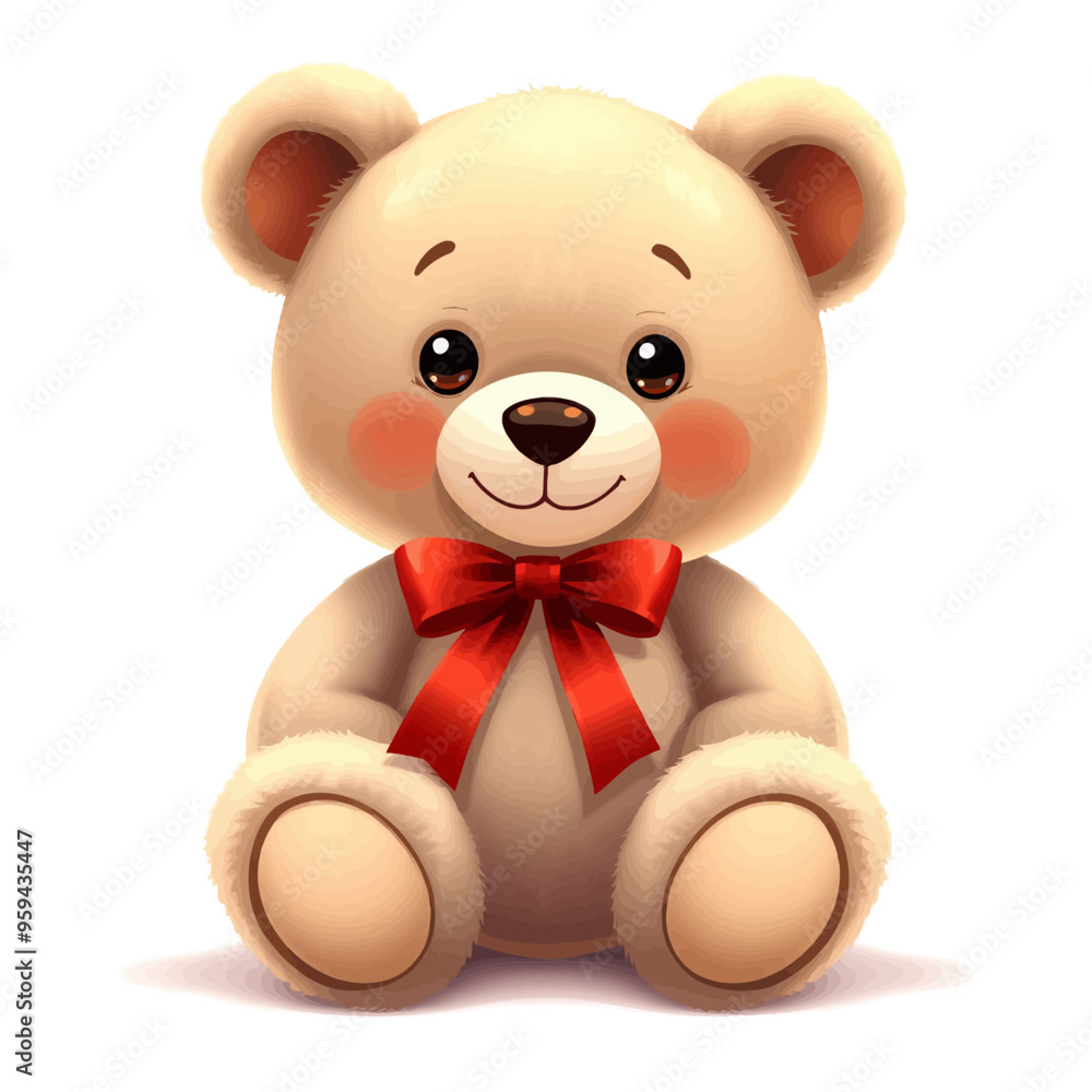 Adorable Teddy Bear with Red Ribbon Adorable Teddy Bear with Red Ribbon