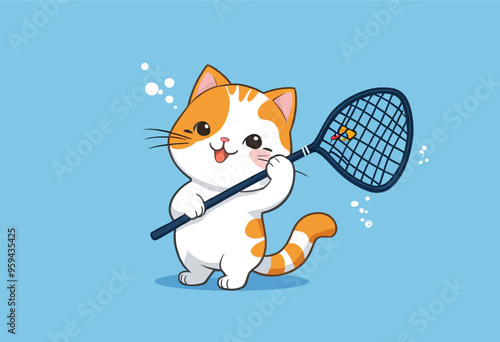 Adorable Cat Playing Tennis