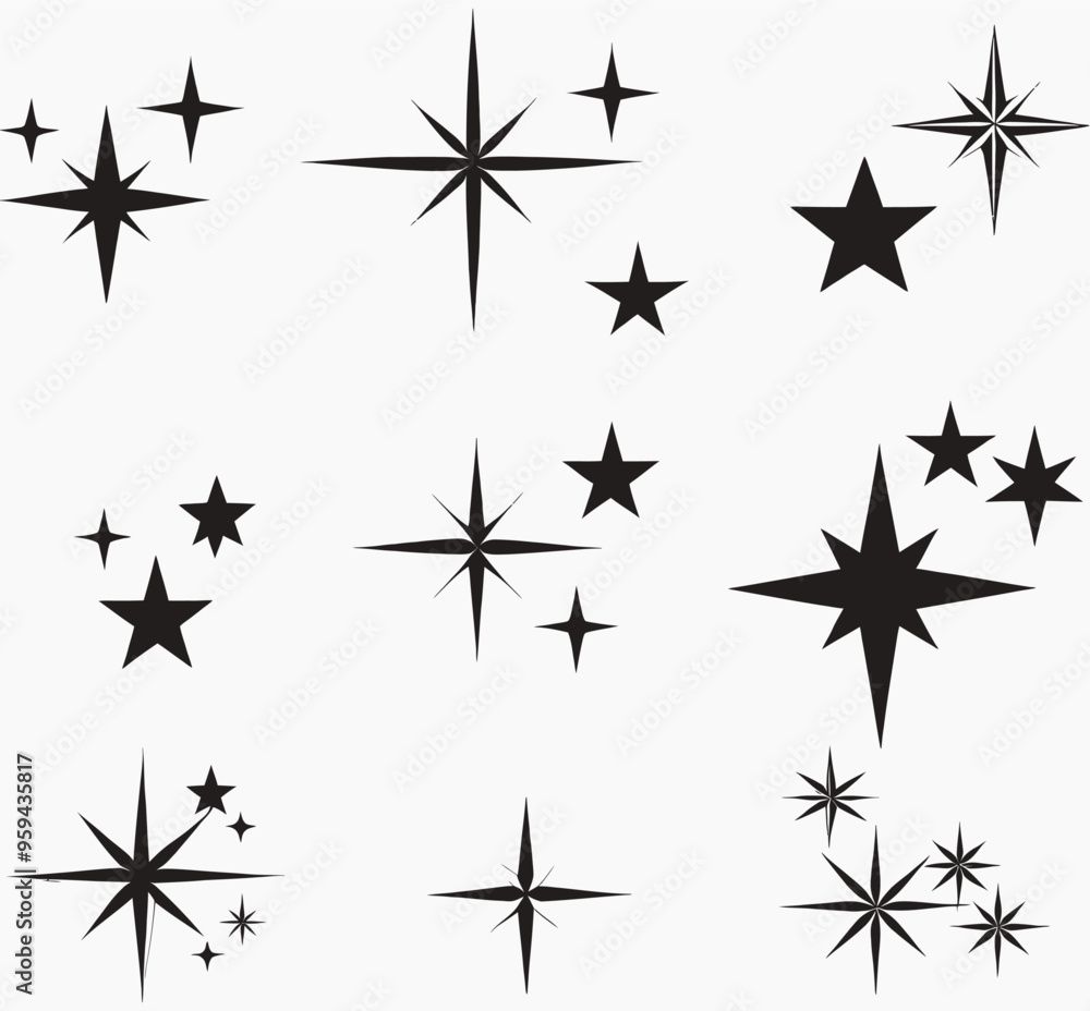 Black Star Collection: A Set of 12 Stylized Star Designs Black Star Collection: A Set of 12 Stylized Star Designs