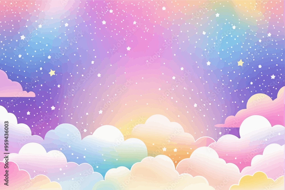 Celestial Cloudscape with Starry Sky and Rainbow Hues Celestial Cloudscape with Starry Sky and Rainbow Hues