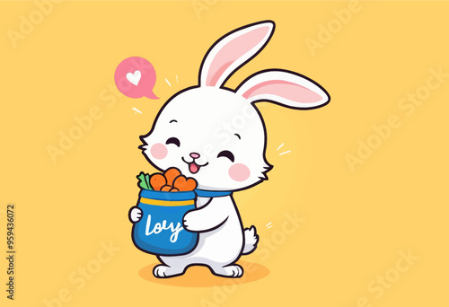 Cheerful Bunny Carrying Carrots