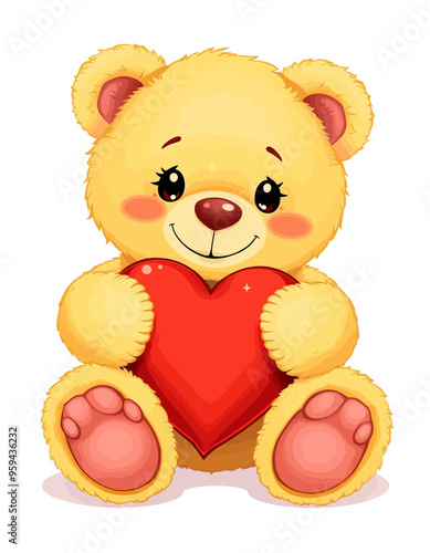 Cheerful Teddy Bear Holding Heart